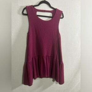 Free People Dress Sz xs plum Cotton Stretch Sleeveless Ruffle Hem Cut Out Back